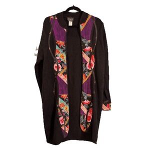 Vtg Koos Of Course Quilted Patchwork Duster Long‎ Cardigan Large Silk Wool Blend